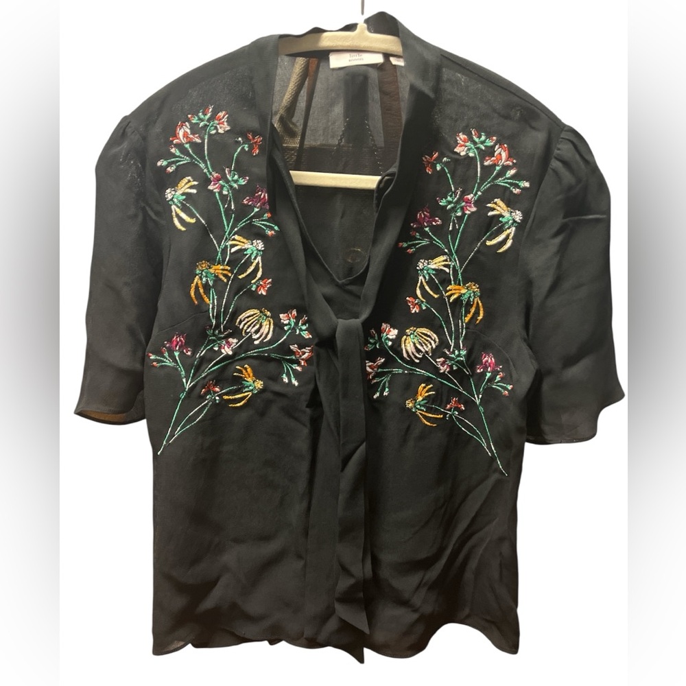 Little Moon Black Tie Front Embellished Blouse